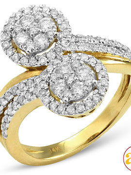 14KY 1.00CTW DIAMOND TWO STONE CLUSTER RING