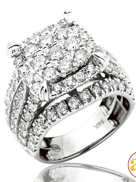 14KW 3.10CTW DIAMOND SQUARE CLUSTER RING - 4 PRONG