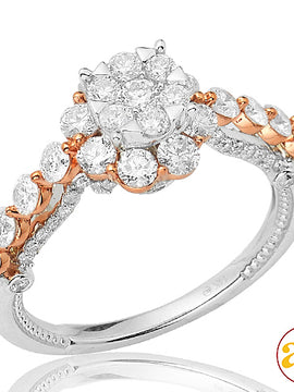 14KW+R 1.75CTW DIAMOND TWO TONE CLUSTER RING WITH