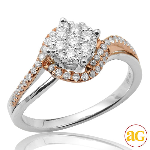 14KW+R 0.50CTW DIAMOND TWO TONE CLUSTER RING WITH
