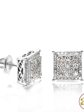 14KW 1.05CTW SQUARE CLUSTER SQ. PRONG EARRINGS