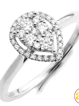 14KW 0.35CTW DIAMOND PEAR CLUSTER RING WITH HALO