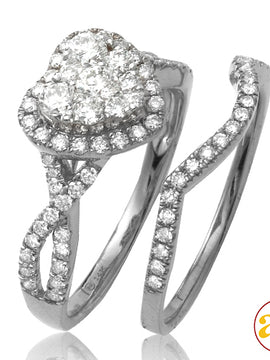 14KW 1.00CTW DIAMOND HEART CLUSTER BRIDAL SET WITH