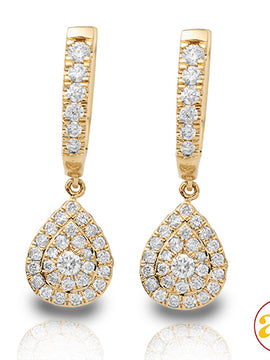 14KY 1.50CTW DIAMOND TEARDROP CLUSTER DANGLING EAR