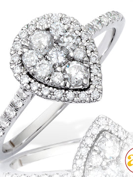 14KW 0.60CTW DIAMOND PEAR CLUSTER RING WITH HALO