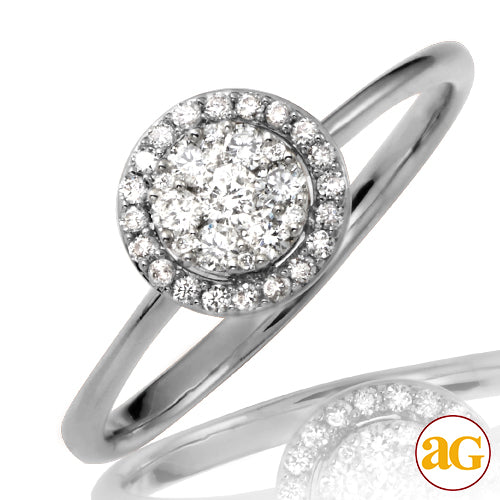 14KW 0.25CTW DIAMOND ROUND CLUSTER RING WITH HALO