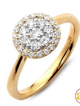 14KY 0.55CTW DIAMOND ROUND CLUSTER RING WITH HALO