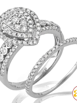 14KW 1.05CTW DIAMOND PEAR CLUSTER BRIDAL SET