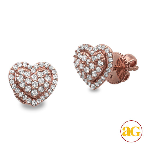 14KR 0.45CTW DIAMOND HEART DOME CLUSTER EARRINGS