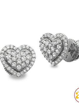 14KW 0.45CTW DIAMOND HEART DOME CLUSTER EARRINGS