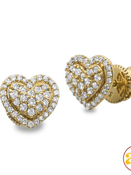 14KY 0.45CTW DIAMOND HEART DOME CLUSTER EARRINGS