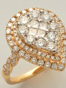 14KY 2.00CTW PC DIAMOND PEAR CLUSTER RING - DOUBLE