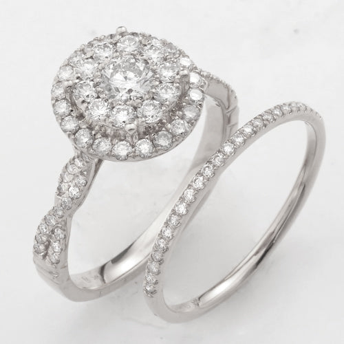 14KW 1.15CTW DIAMOND ROUND CLUSTER BRIDAL SET