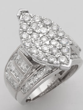 14KW 3.15CTW MARQUISE CLUSTER RING