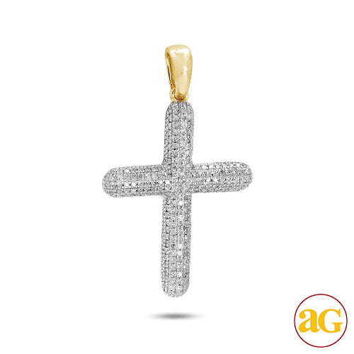 14KY 0.40CTW DIAMOND PUFFED CROSS PENDANT - MEDIUM