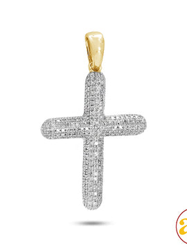 14KY 0.40CTW DIAMOND PUFFED CROSS PENDANT - MEDIUM