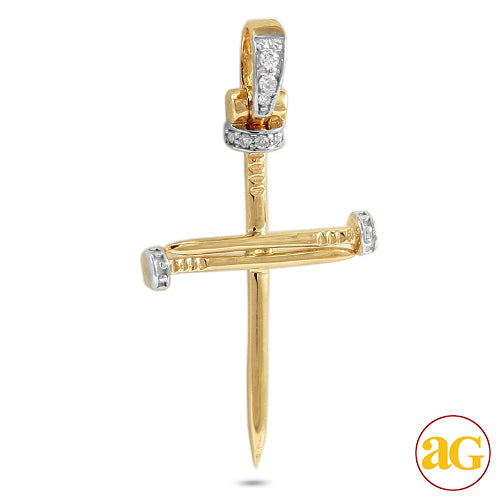 10KY 0.05CTW DIAMOND NAILS CROSS PENDANT