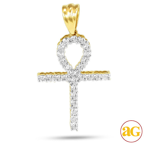 10KY 1.00CTW DIAMOND PRONG SET ANKH CROSS PENDANT