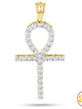 14KY 1.50CTW DIAMOND PRONG SET ANKH CROSS PENDANT