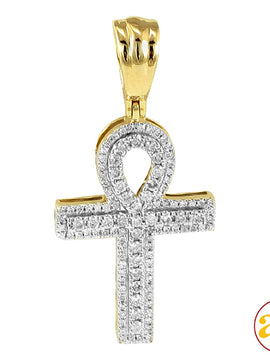 14KY 0.50CTW DIAMOND ANKH CROSS 3-D PENDANT