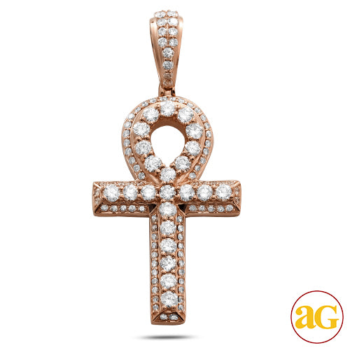 14KR 3.50CTW DIAMOND PRONG SET ANKH CROSS PENDANT