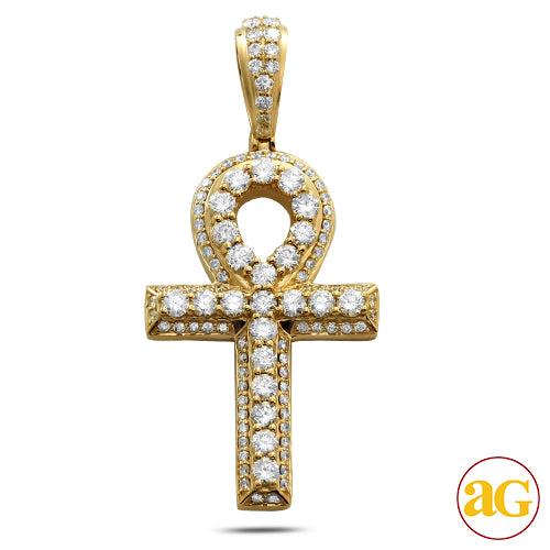 14KY 3.50CTW DIAMOND PRONG SET ANKH CROSS PENDANT