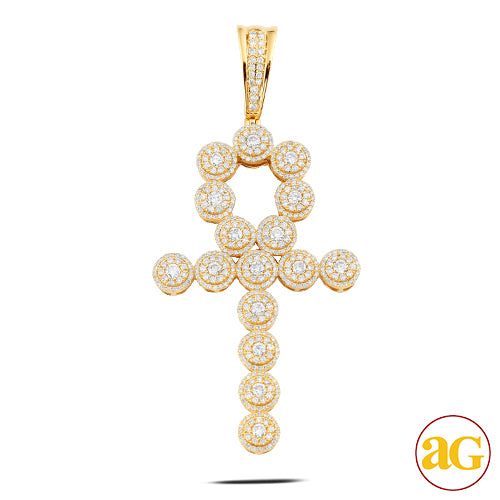 14KY 3.00CTW CLUSTER DIAMOND ANKH CROSS PENDANT