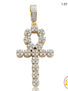 14KY 1.15CTW CLUSTER DIAMOND ANKH CROSS PENDANT