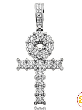 14KW 1.35CTW DIAMOND FLEUR DESIGN ANKH CROSS