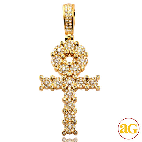 14KY 1.35CTW DIAMOND FLEUR DESIGN ANKH CROSS