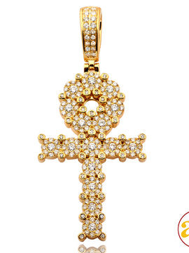 14KY 1.35CTW DIAMOND FLEUR DESIGN ANKH CROSS