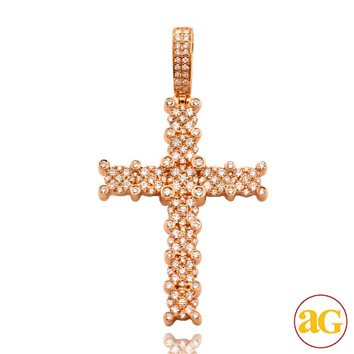 14KR 1.50CTW DIAMOND CLUSTER PRONG CROSS PENDANT