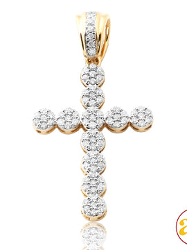 14KY 0.50CTW DIAMOND ROUND CLUSTER CROSS PENDANT