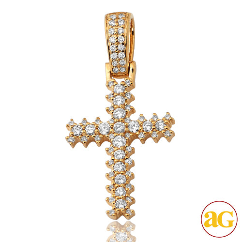 14KY 0.80CTW DIAMOND CROSS WITH 3-PRONG DIAMOND