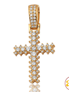 14KY 0.80CTW DIAMOND CROSS WITH 3-PRONG DIAMOND