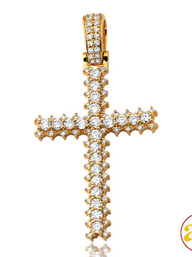 14KY 1.50CTW DIAMOND CROSS WITH 3-PRONG DIAMOND BO