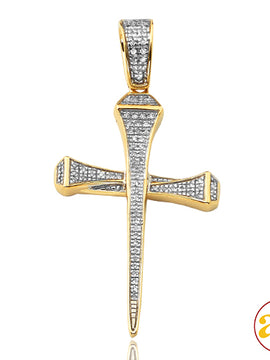 10KY 0.15CTW DIAMOND NAILS CROSS PENDANT