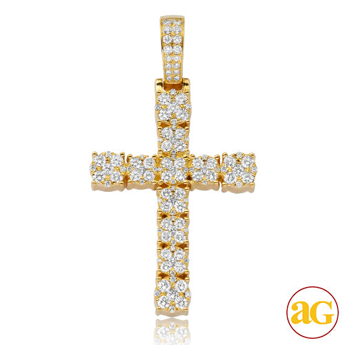 14KY 2.50CTW FLOWER DIAMOND CROSS PENDANT