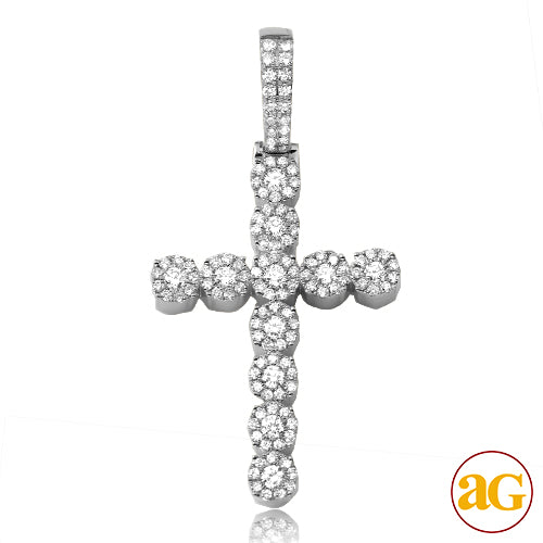 14KW 1.50CTW DIAMOND FLEUR HEAD CROSS PENDANT