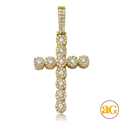 14KY 1.60CTW DIAMOND FLEUR HEAD CROSS PENDANT