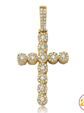 14KY 1.60CTW DIAMOND FLEUR HEAD CROSS PENDANT