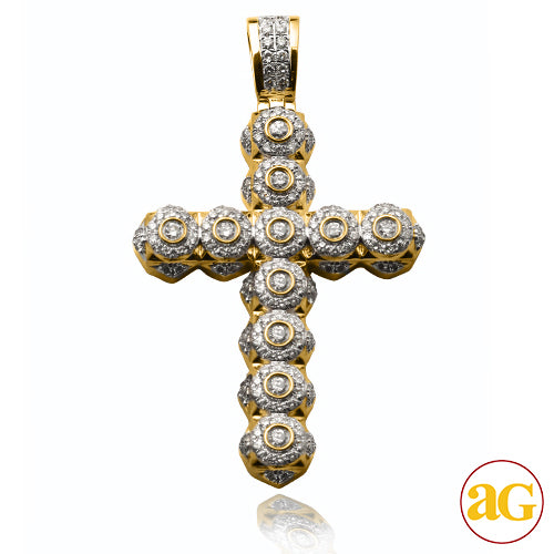 14KY 2.15CTW DIAMOND CROSS PENDANT - ROUND CLUSTER