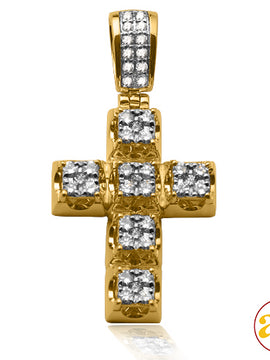 14KY 1.25CTW DIAMOND SQUARE CLUSTER CROSS PENDANT