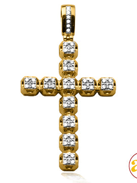 14KY 1.35CTW DIAMOND SQUARE CLUSTER CROSS PENDANT