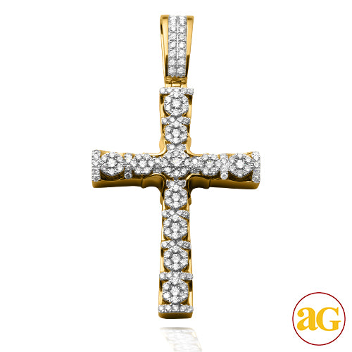 14KY 2.75CTW DIAMOND ROUND CLUSTER CROSS PENDANT -