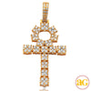 14KY 3.00CTW DIAMOND ROUND CLUSTER ANKH CROSS PEND