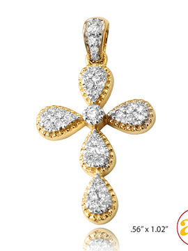 14KY 0.30CTW DIAMOND PEAR CLUSTER CROSS PENDANT