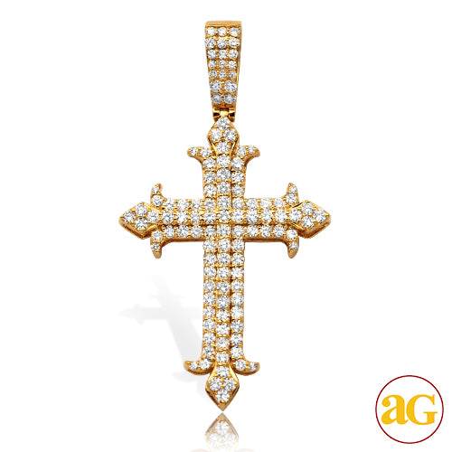 14KY 2.35CTW DIAMOND  FLEUR DE LIS 3-ROW CROSS