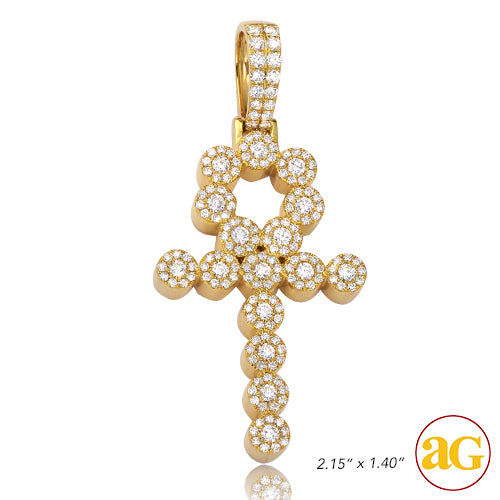 14KY 2.00CTW DIAMOND ROUND FLEUR DESIGN ANKH CROSS