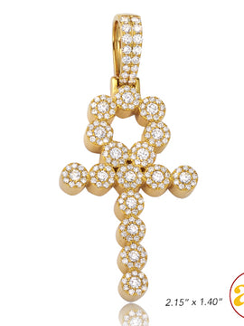 14KY 2.00CTW DIAMOND ROUND FLEUR DESIGN ANKH CROSS